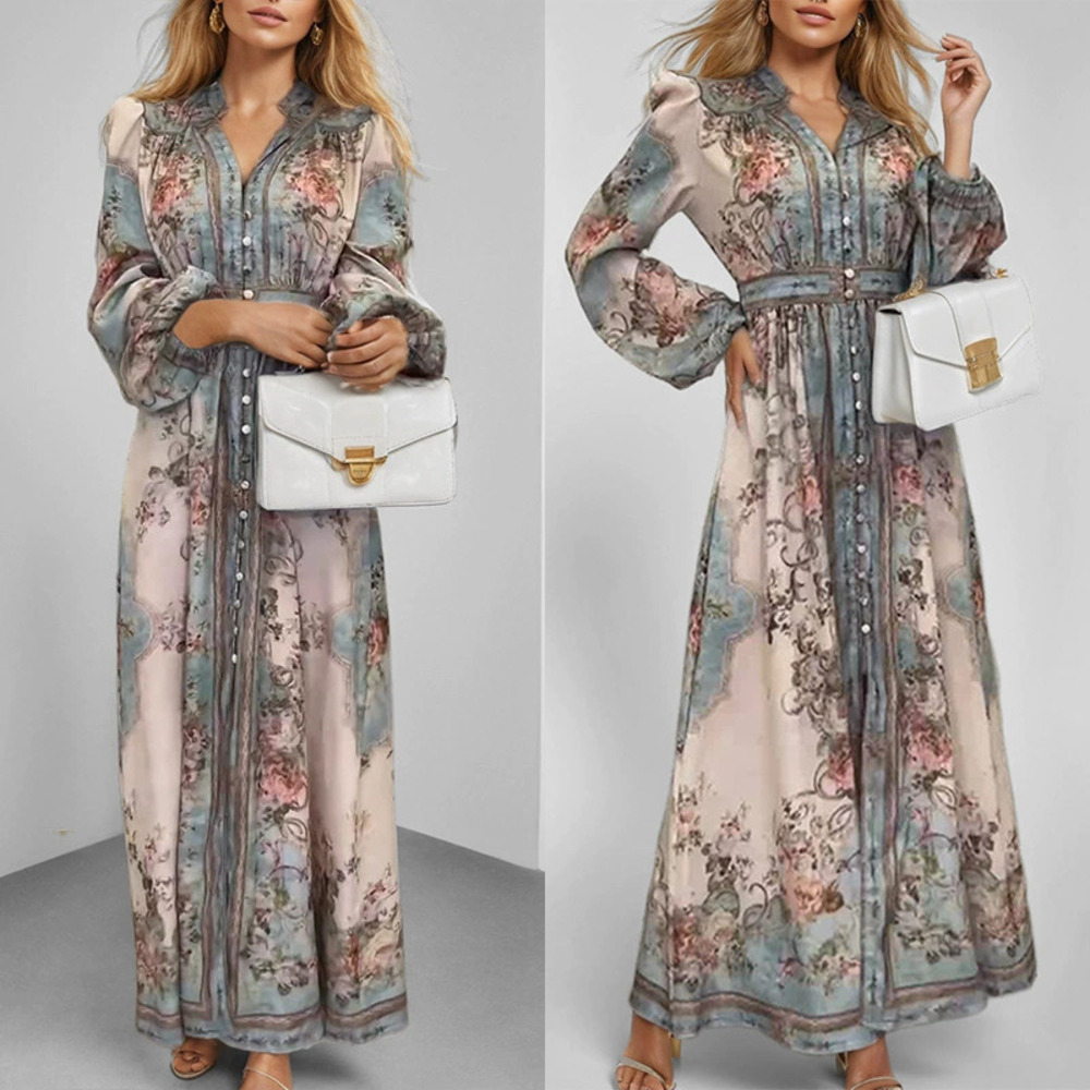 ZARA Summer Chic V Neck Loose Printed Maxi Dress